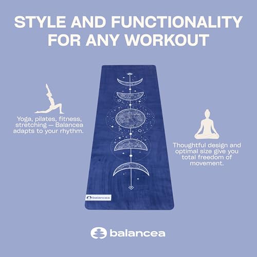 Yoga Mat With Strap 5mm Non Slip Suede & TPE - Eco-Friendly Fitness & Exercise Mat for Home Gym, Pilates, Hot Yoga, and Meditation - Lightweight Durable 72 x 24 inch Workout Mat for Women, Men - color: Blue
