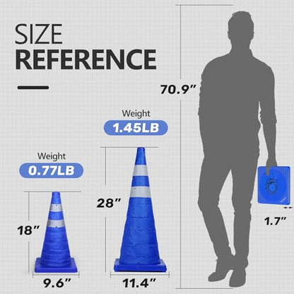 [2 Pack] 18 Inch Collapsible Traffic Cones, Safety Cones, Pop-up Cones with Reflective Collar, for Driving Practice,Road Parking (Blue) - color: Blue, size: 18inch