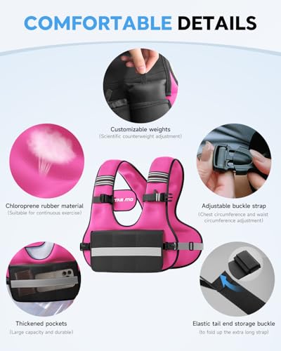 Adjustable Weighted Vest for Women Men, 6-12lb/12-20lb/20-32lb Comfort Fit - U-Shaped Ergonomic Weight Vest with 6 Removable Iron Sandbags, Large Front Mesh Pocket & Reflective Strips, Ideal for Running, Walking, Strength Training, HIIT, Cardio Workouts