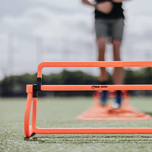 Football Flick Multi Level Mini Speed and Agility Hurdles – Pack of 3 Orange Height Adjustable Multi Sports Hurdles 6 Inches, 9 Inches and 12 Inches - Light Weight Carry Bag Included.