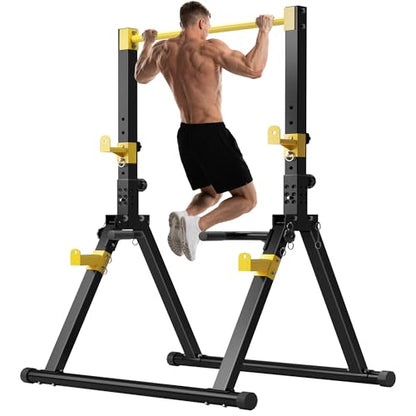 SogesHome Foldable Power Tower Dip Stand Pull Up Bar for Home Gym Exercise - color: Black Yellow