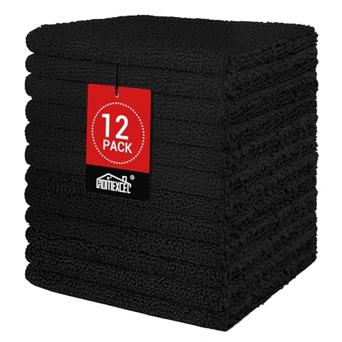 HOMEXCEL Black Washcloths 12 Pack, Highly Absorbent and Soft Microfiber Face Towel, Makeup Remover Towels, Multi-Purpose Wash Cloths for Bathroom, Hotel, Spa, Gym, and Kitchen, 12x12 Inch - color: Black, size: 12 x 12 inch