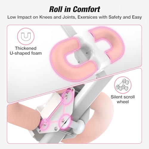 Ab Machine, Ab Workout Equipment, Adjustable Core & Ab Trainer Machine with Resistance Bands for Home Gym, Foldable, Knee Protection, Abdominal Exercise Equipment for Stomach Workout (Pink)