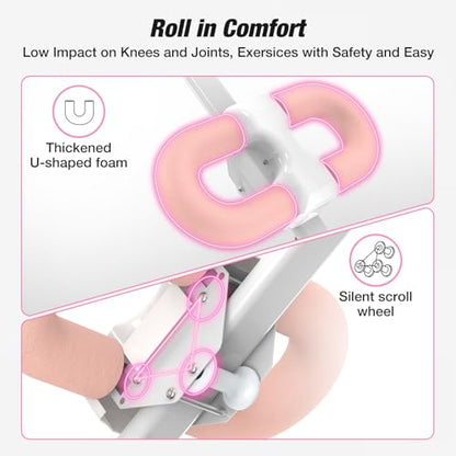Ab Machine, Ab Workout Equipment, Adjustable Core & Ab Trainer Machine with Resistance Bands for Home Gym, Foldable, Knee Protection, Abdominal Exercise Equipment for Stomach Workout (Pink)