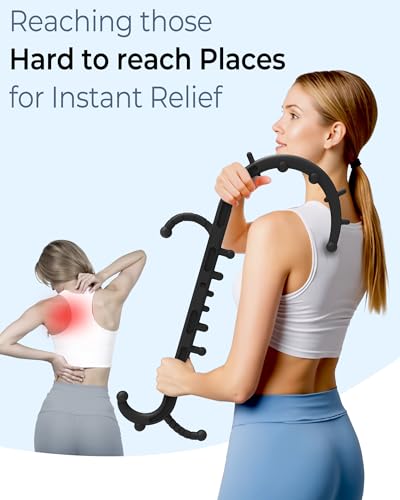 Back and Neck Massager for Pain Relief Deep Tissue, Upgraded Full Body Trigger Point Cane Massage Tools, Therapy Massage Stick Pressure Point Hook, Muscle Knot Remover Tool (Black)