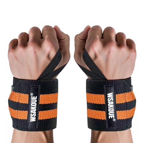 WSAKOUE Weightlifting Wrist Wraps - 18" Professional Wrist Support with Heavy-Duty Thumb Loop for Powerlifting, Bench Press & Strength Training- Adjustable Gym Wrist Straps for Men & Women - color: Orange