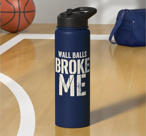 Wall Balls Broke Me Funny Functional Fitness Race Training Stainless Steel Insulated Water Bottle - color: Navy Blue