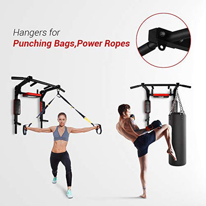 OneTwoFit Multifunctional Wall Mounted Pull Up Bar Chin Up bar Dip Station for Indoor Home Gym Workout, Power Tower Set Training Equipment Fitness Dip Stand Supports to 440 Lbs