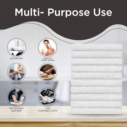 DecorRack 100% Cotton Washcloths 12x12 in, Absorbent, White (10 Pack)