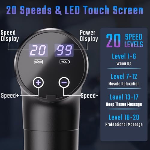 cotsoco Massage Gun Deep Tissue, Muscle Massage Gun with 9 Attachment Heads 20 Speeds & Silent Brushless Motor for Pain Relief, Handheld Percussion Back Massager Gun, Fathers Day Dad Gifts(Black)