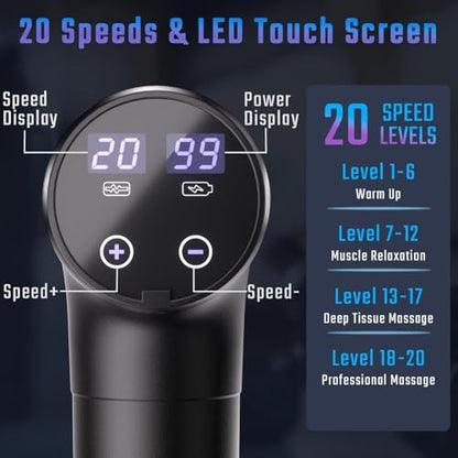 cotsoco Massage Gun Deep Tissue, Muscle Massage Gun with 9 Attachment Heads 20 Speeds & Silent Brushless Motor for Pain Relief, Handheld Percussion Back Massager Gun, Fathers Day Dad Gifts(Black)