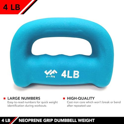 JFIT Neoprene D Grip Dumbbells - Single Weights 1LB-5LB - Premium Non-Slip, Hand Weights, Ergonomic Design - style: 4 Pound