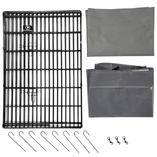 PJYuCien Puppy Playpen with Top Cover & Bottom Pad, 8 Panels 36" H, Gray - color: Gray, size: Medium Pen: 36-Inch High