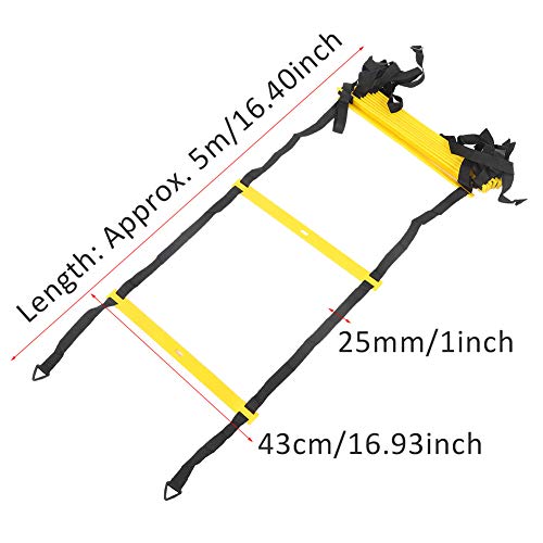 12 Rungs Soft Agile Step Ladder, Football Training Ladder for Speed and Coordination Drills, Adjustable Spacing with Hook and Loop Ends, Reinforced PP Ladder for Indoor