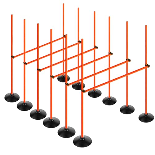 Orange Adjustable Height Agility Hurdle Set Multi-Function Soccer Trainning Pole Set Coaching Sticks with Rubber Base - color: 4.9 FT, style: Pack of 6