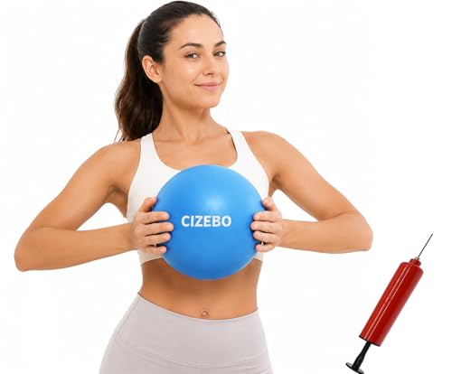 CIZEBO Pilates Ball 8 inch, Small Exercise Ball for Between Knees with Needle Pump for Yoga Core Workout Fitness - color: Blue