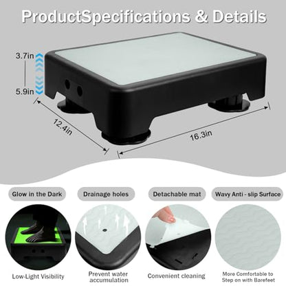 Adjustable Step Stool for Adults - Noctilucent Bed Step Stools, 600 LBS Capacity Non-Slip Safety Step Platform Indoor and Outdoor for Seniors and Adults, Wide Step Stools Elderly Assistance at Night