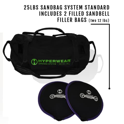 HYPERWEAR Adjustable Sandbag System, Heavy-Duty with Handles & Pre-Filled SandBell Filler Sandbags (25, 40, 80, 160 lbs)