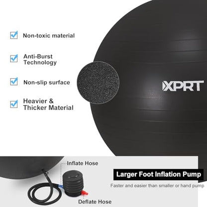 XPRT Fitness Exercise Ball (55/65/75cm) - Yoga Ball for Home Gym Workout, Physical Therapy, Balance, Stability Training - Office Ball Chair with Quick Pump (5 Colors)