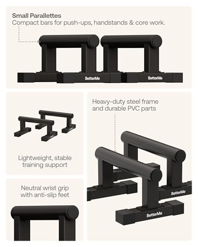 BetterMe Push Up Bars - Steel Small Parallettes for Calisthenics and Strength Training - Non Slip Pushup Bars with Neutral Wrist Support - Portable Push Up Stands for Men
