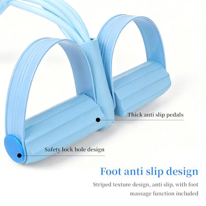 2 Pack 8-Tube Pedal Resistance Bands, Elastic Sit-Up Pull Rope with Handles for Abdomen, Waist, Arm and Leg Stretching, Home Gym Fitness Workout (Blue/Purple)