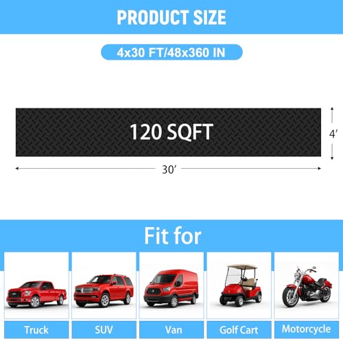 4x30 FT Garage Floor Mat, 2.8mm Thickened Diamond Plate - color: Black, size: 4x30 FT