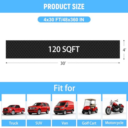 4x30 FT Garage Floor Mat, 2.8mm Thickened Diamond Plate - color: Black, size: 4x30 FT