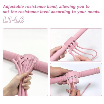 Pedal Resistance Bands with Handles, Adjustable 6-Tube Foot Pedal Resistance Band, Heavy-Duty Natural Rubber Tension Bands for Full Body Workout, Home Fitness Training for Abdomen, Arms, Legs & Waist