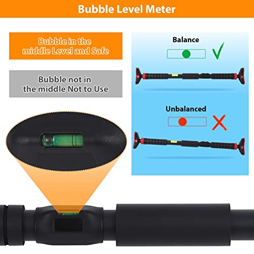 Pull Up Bar for Doorway, Strength Training Upper Body Workout Chin Up Bar with Level Meter and Adjustable Width No Screw Installation for Home Gym Exercise Fitness Black and Red