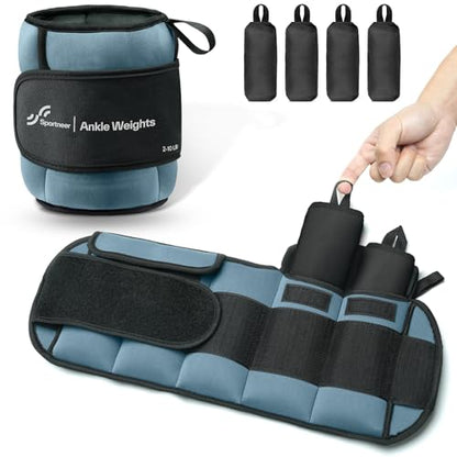 Sportneer 20lbs/Pair Adjustable Ankle Weights for Women and Men, Modularized Leg Weight for Yoga, Walking, Running, Aerobics, Gym, Physical Therapy