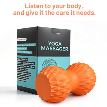 Vibrating Peanut Massage Ball, 3 Gear Heating, 5 Modes Deep Tissue Massager, Rechargeable Myofascial Release Roller for Muscle Pain Relief, Fitness, Yoga(Orange) - color: Orange