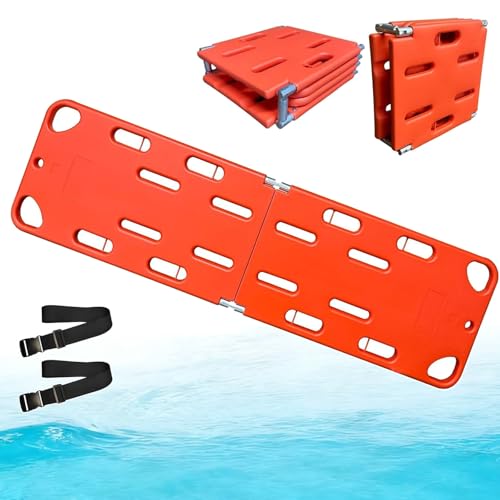 Emerncy Spine Board Stretcher - Foldable Backboard, 350lbs Weight Capaci, Water-Resistant Floatable First Aid Board with Safe Belt for Lifeguards(4 Folds)