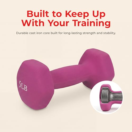 Sunny Health & Fitness Neoprene Coated Hex Shaped Dumbbell Non-Slip Fitness Weights for Home Gym Exercise, Full Body Workout Strength Building, Weight Loss, Sold in Pairs - Sizes - 2LB, 5LB, 8LB, 10LB - style: 5 Pounds
