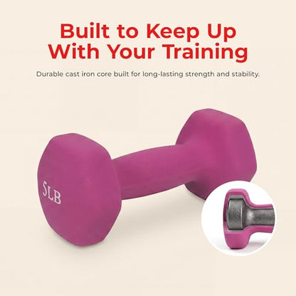 Sunny Health & Fitness Neoprene Coated Hex Shaped Dumbbell Non-Slip Fitness Weights for Home Gym Exercise, Full Body Workout Strength Building, Weight Loss, Sold in Pairs - Sizes - 2LB, 5LB, 8LB, 10LB - style: 5 Pounds