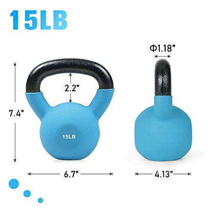 RitFit Neoprene Coated Kettlebell Weight Set, Solid Cast Iron - color: 15LB(Sky Blue)