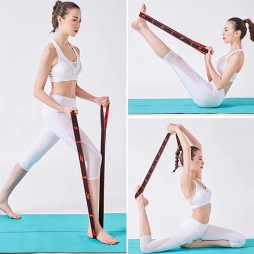 Stretching Straps 90cm Long Numbered Resistance Band with 8 Loops - Exercise Bands Adjustable Tension for Yoga, Pilates, Dance & Strength Training (Red)