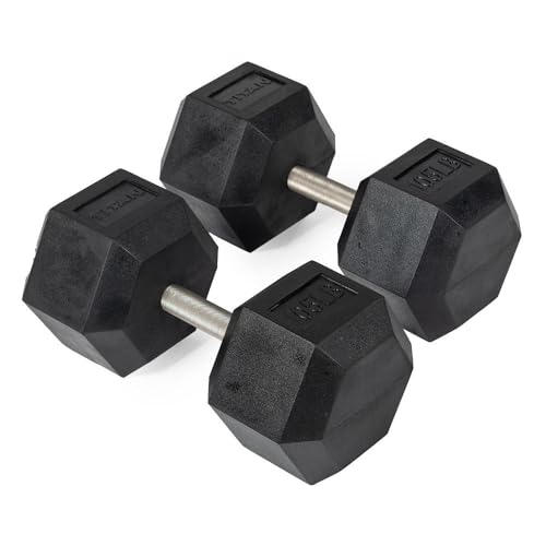 Titan Fitness Free Weights, Rubber Coated Hex Dumbbell, Straight Stainless Steel Handle, Strength Training, Full Body Workout - style: 105 pound Pair
