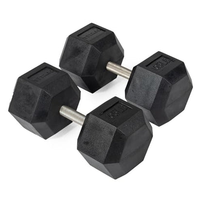 Titan Fitness Free Weights, Rubber Coated Hex Dumbbell, Straight Stainless Steel Handle, Strength Training, Full Body Workout - style: 105 pound Pair