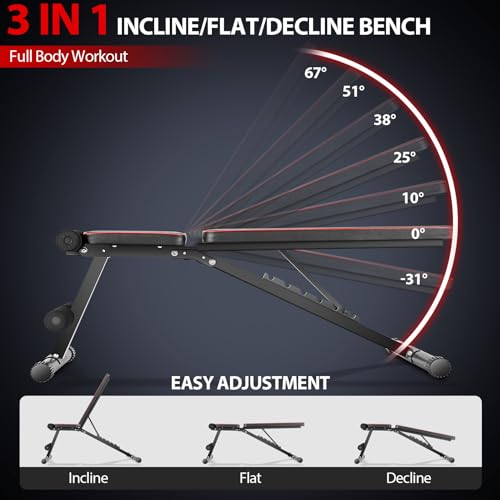 OPPSDECOR Adjustable Basic Weight Bench, Foldable Workout Benches for Home Gym, 8 Backrest Position Exercise Bench for Strength Training, Upgraded Thickened Steel Support Max Capacity 660LBS