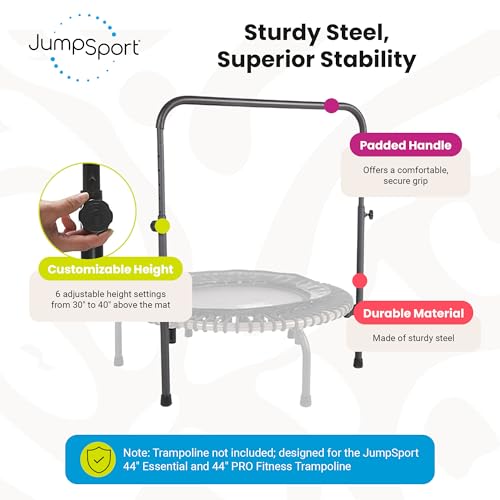 JumpSport Handle Bar Accessory for Arched Leg Fitness Trampolines | Black | Adjustable Height Settings | Trampoline Not Included