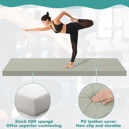 MABOZOO 3 Inch Thick Yoga Mat, Extra Thick Gymnastics Mat With Carrying Handles for Men Women, PU Leather Anti-Tear Fitness Foam Exercise Mat for Yoga, Pilates, Stretching