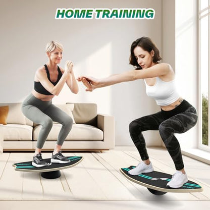 Sportneer Balance Board Upgrade – 8-in-1 Wooden Wobble Board with Roller, Rubber Ball & Half Ball, Balance Trainer for Adults, Core Strength & Physical Therapy Equipment 450 LBS