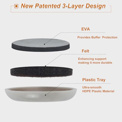 Upgraded Furniture Sliders for Carpet & Hardwood Floors, 1-1/4" 24 PCS Self Adhesive Chair Leg Glides, Appliance Sliders, Furniture Movers Floor Protectors