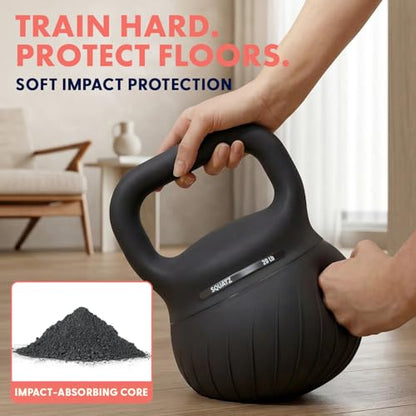 Squatz 20 lb Soft Training Kettlebells for Home Gym, Shock-Absorbing Base, Kettlebell with Extra-Wide Non-Slip Handle, Floor-Safe Design for Strength Workouts and Full Body Conditioning Sessions