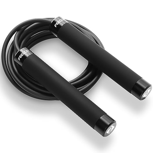 FEECCO 1/2 lb Weighted Jump Rope for Boxing, Cardio, Crossfit Workout, 8~11ft Range Adjustable Length Steel Ropes with Ball Bearings and Metal Handles, Suitable for Men and Women - color: 9'2" TPU Rope for Under 5'9.5''