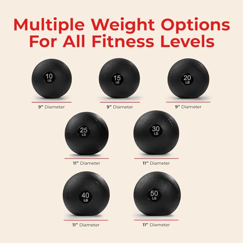 Sunny Health & Fitness Ultra-Durable Slam Ball, Sand Filled No-Bounce Core, Non-Slip Grip – Available in 10–50 lbs