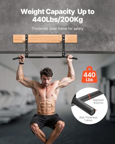 VEVOR Joist Mount Pull Up Bar, Ceiling Mounted Chin Up Bar for Home Gym, Multi-Grip Pull Ups, 42 in Width Multifunctional Training Station, Heavy Duty Steel Upper Body Workout Bars, 440 lbs Capacity