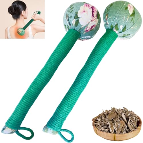 2PCS Long Size Lymphatic Drainage Hammer,Wormwood Herbal Massage Hammer,Manual Body Massage Hammer, Back Knock Long Handheld Massage Hammer for Back Pain Relief Green 12.5IN - color: Green+green