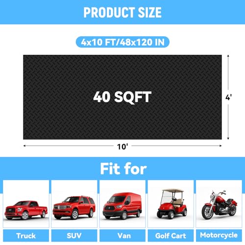 4x10 FT Garage Floor Mat, 2.8mm Thickened Diamond Plate - color: Black, size: 4x10 FT