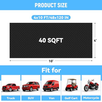 4x10 FT Garage Floor Mat, 2.8mm Thickened Diamond Plate - color: Black, size: 4x10 FT